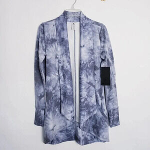 90 Degree By Reflex Shawl Collar Open Front Cardigan Sz Medium Tie Dye Blue/Gray